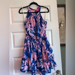Lilly Pulitzer Gorgeous EEUC/ 12 Blue and Pink coral print Halter Dress